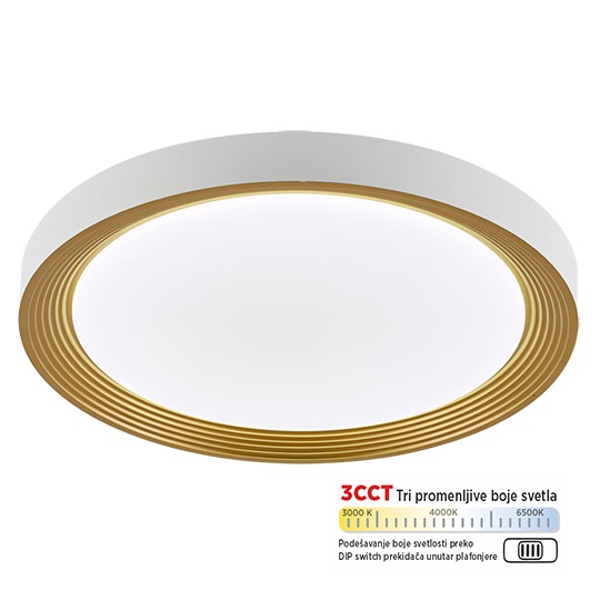 M205525 belo-zlatna 28W LED CCT DIP switch plafonjera Mitea Lighting