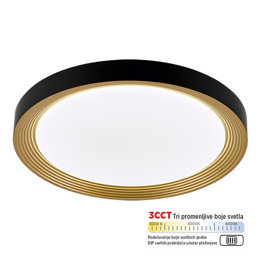 M205526 crno-zlatna 15W LED CCT DIP switch  plafonjera Mitea Lighting