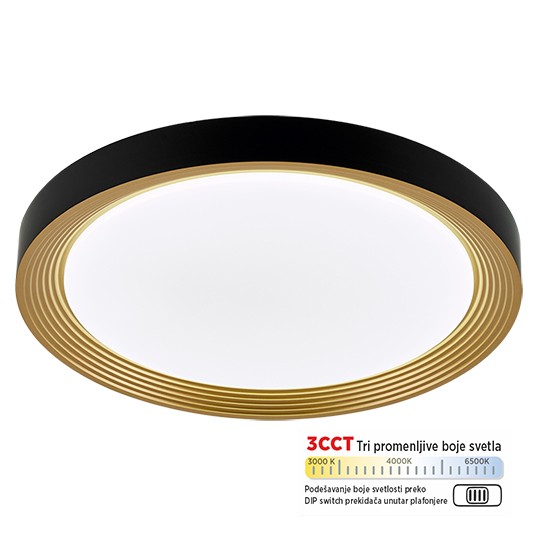 M205527 crno-zlatna 28W LED CCT DIP switch  plafonjera Mitea Lighting