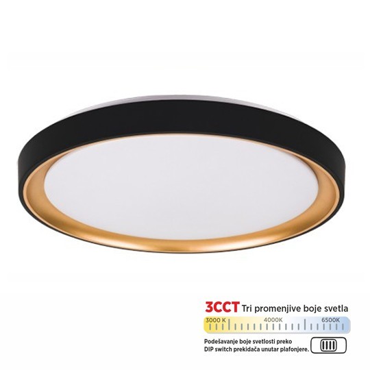 M205460-CCT CRNA+ZLATNA 36W LED SMD DIP switch 3000-6500K fi500 x h95mm plafonjera Mitea Lighting
